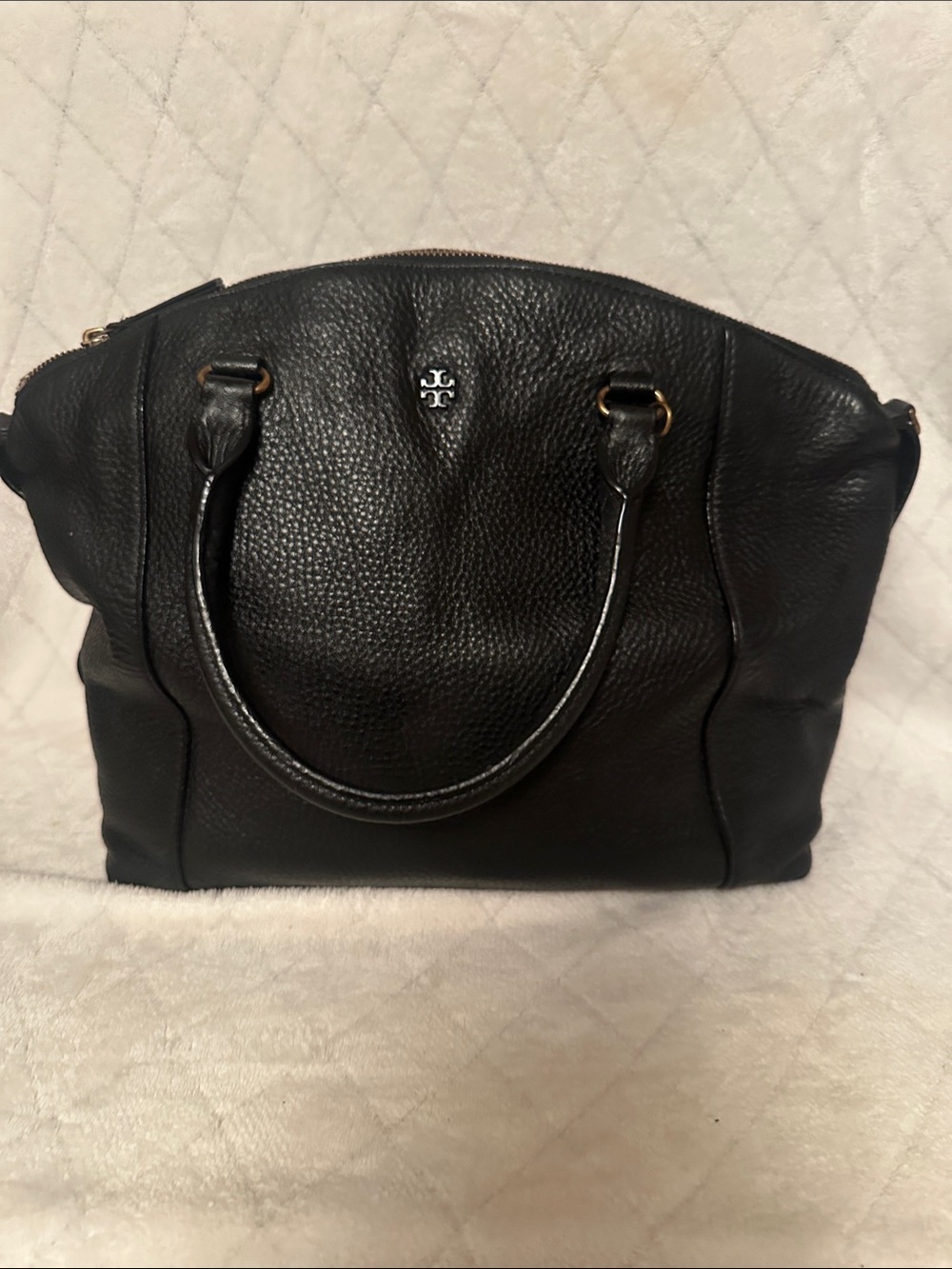Tory Burch Black Pebbled Leather Dome Satchel